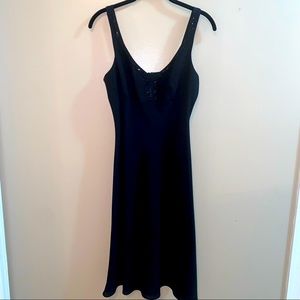 . Bundle up. Black Ann Taylor party dress with just a touch of sparkle